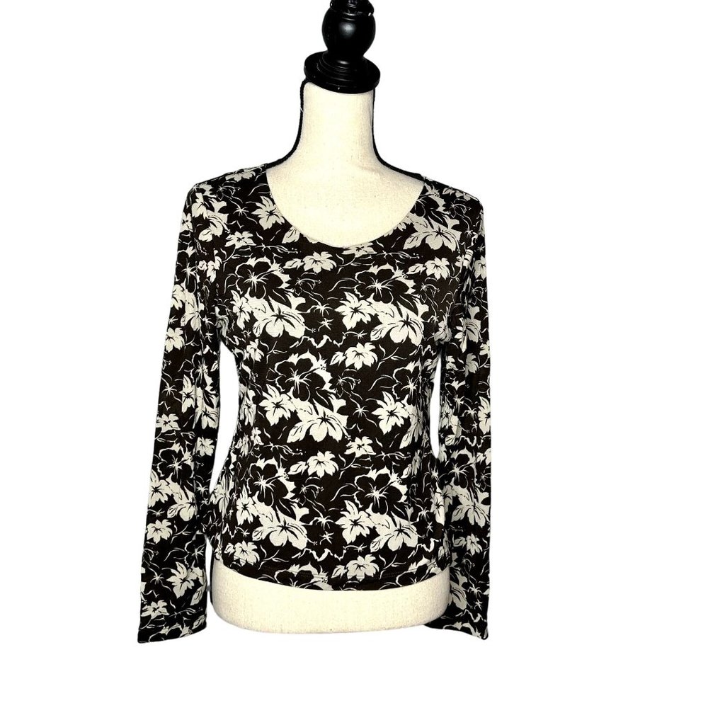 I.N.C International Concepts Brown and Cream Floral print Blouse Size M Petite